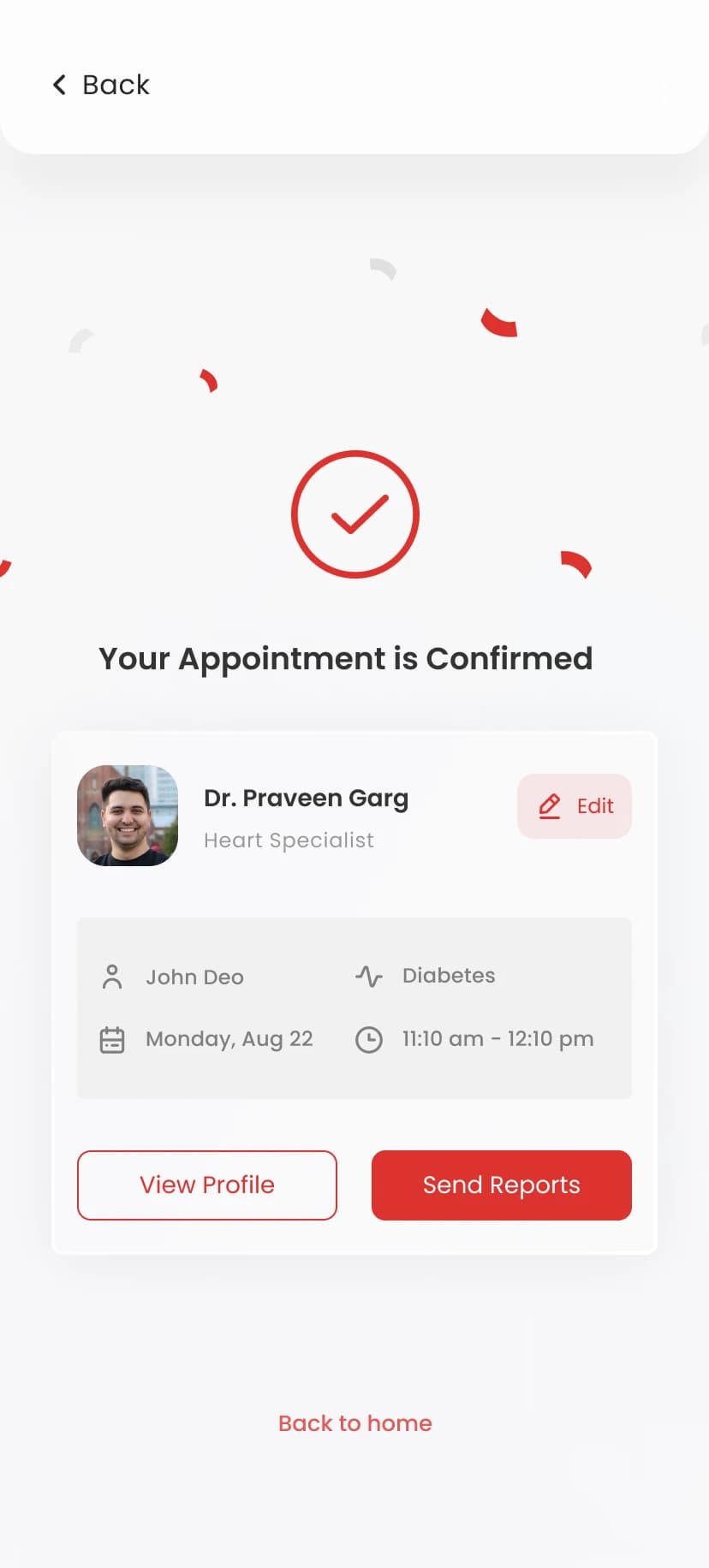 Aiqahealth appointment confirmation screen