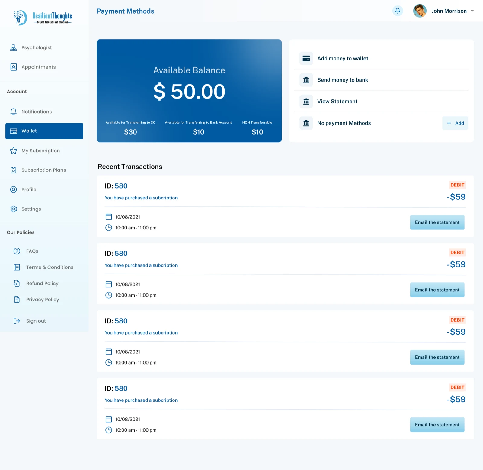 Resilient Thoughts onboarding form collecting client personal details